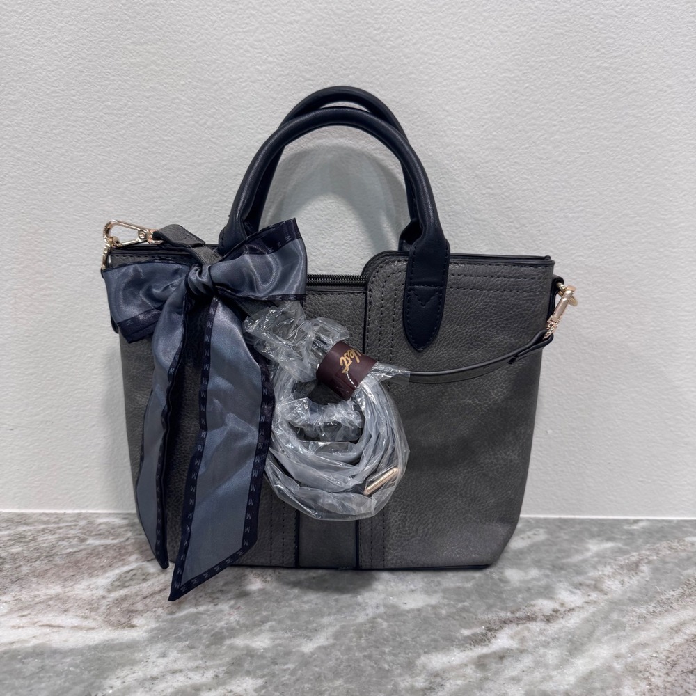 Montana West Gray Vegan Leather Satchel Handbag with Bow and Crossbody Strap